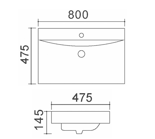 Lavabo in resina bianco opaco 80 x 47,5 MOD. LC23