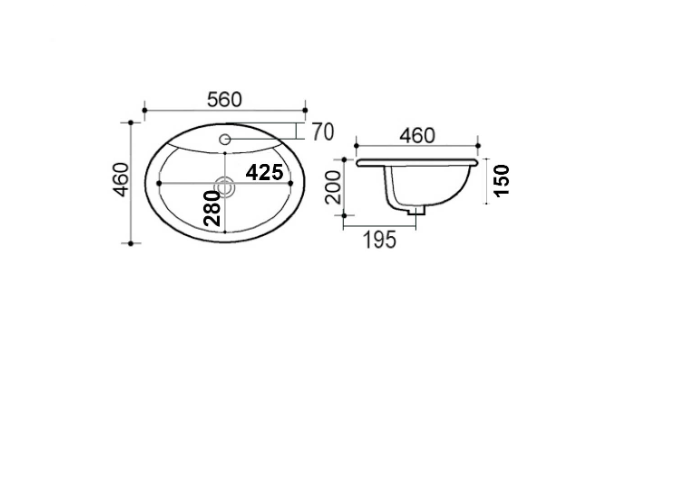 Lavabo soprapiano in ceramica bianco 56 X 46 cm MOD. LS66