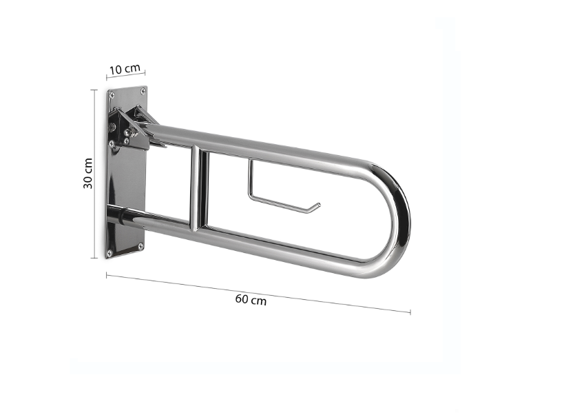Appoggio ribaltabile 60 cm con portarotolo cromato "Snug"