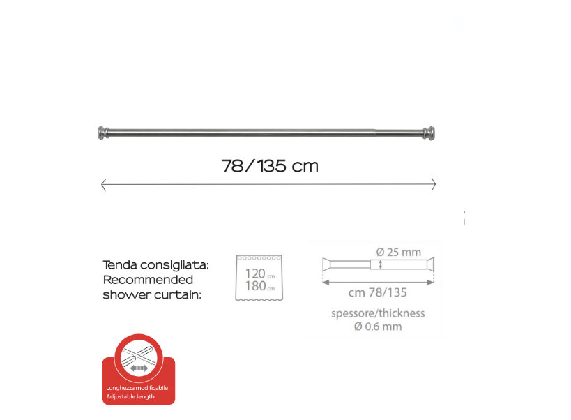 Asta estensibile alluminio anodizzato 78/135