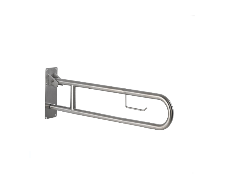 Appoggio ribaltabile 80 cm con portarotolo spazzolato "Snug"