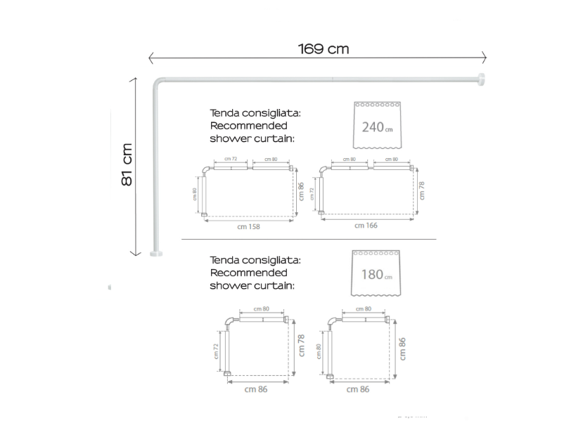 Asta angolare bianca 86÷158 / 78÷166 / 78÷86 / 86÷86