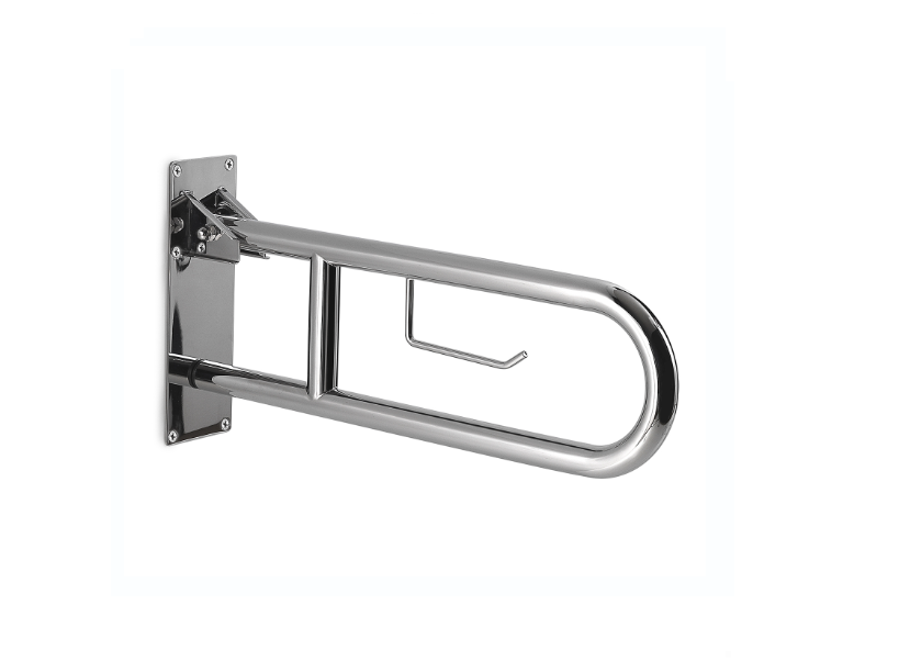 Appoggio ribaltabile 60 cm con portarotolo cromato "Snug"