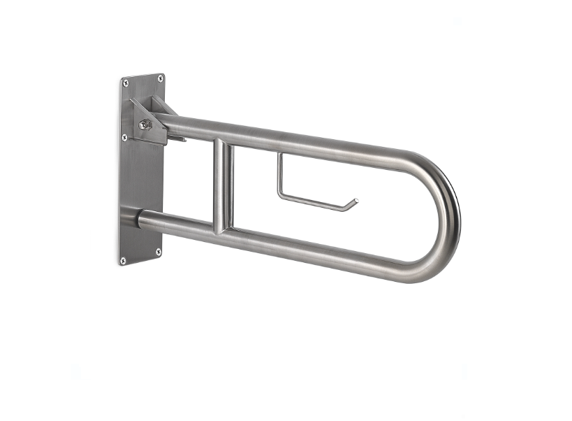 Appoggio ribaltabile 60 cm con portarotolo spazzolato "Snug"