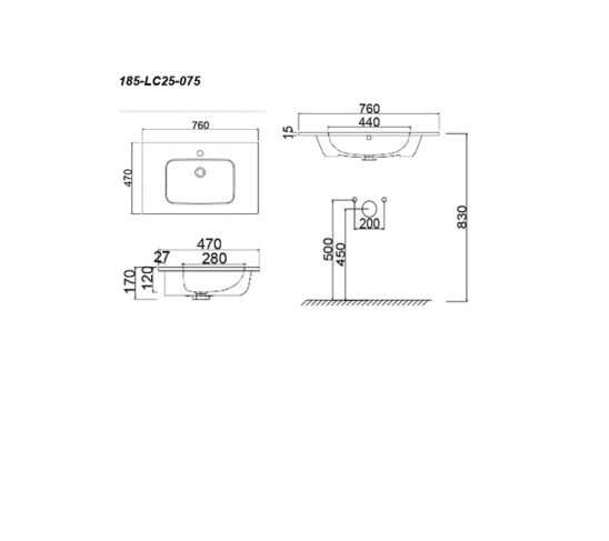 Lavabo in ceramica bianco  76 x 47 cm MOD. LC25