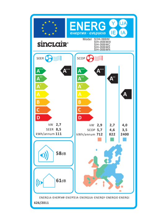 Condizionatore monosplit Sinclair serie Marvin 9000 btu - interna blu navy