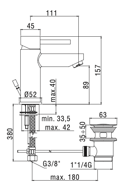 Rubinetto per Lavabo con scarico automatico 1.1/4 PAFFONI.mod STICK